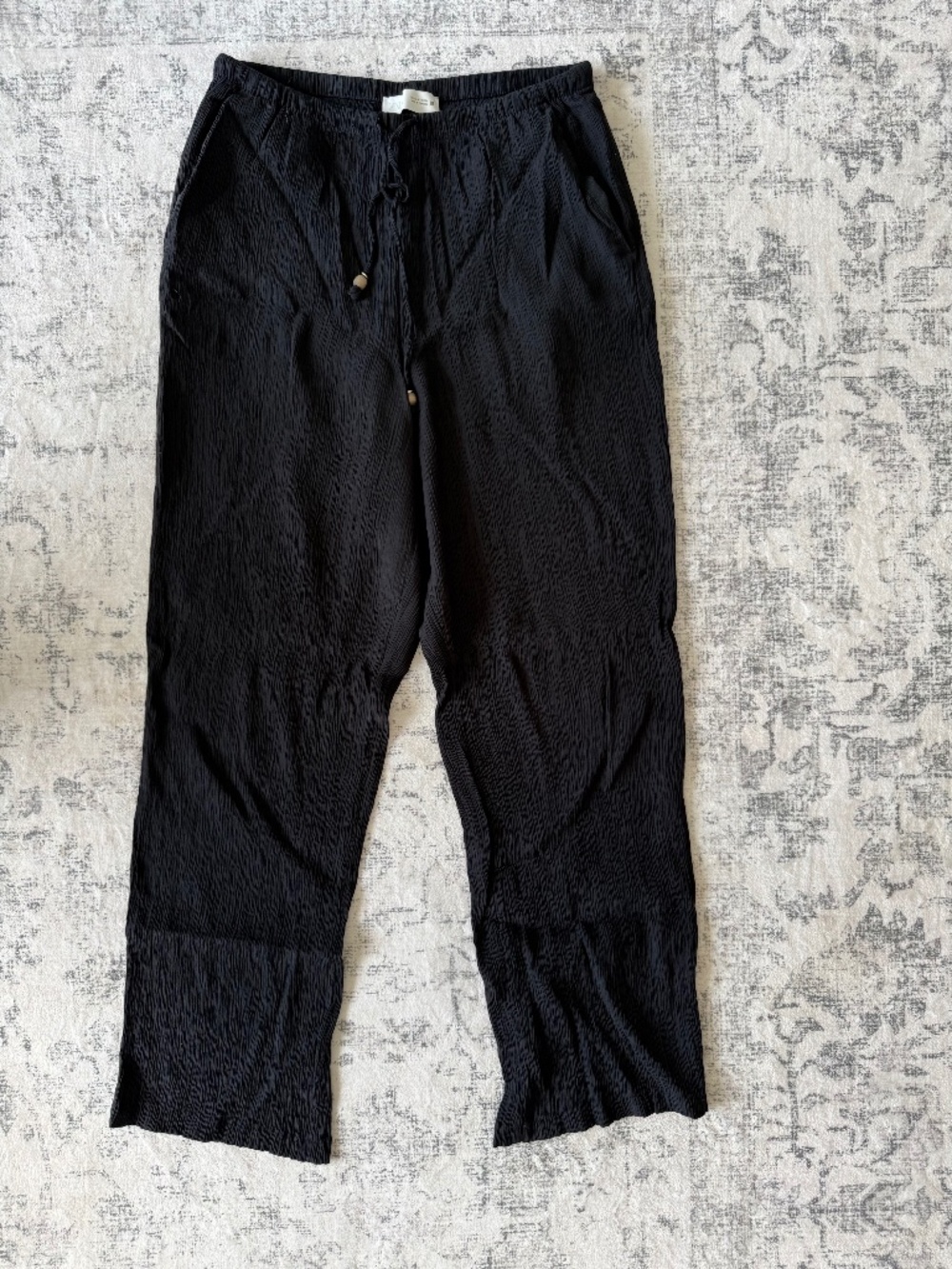 Zara | Crinkled Textured Wide-Leg Pants | Black | Size Medium